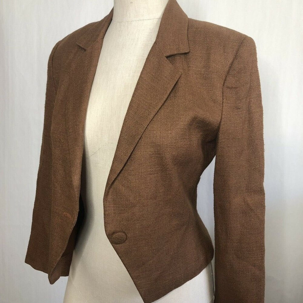 Vtg 70's 80's Boho Blazer Tailored Jacket Brown Shoulder Pads Classic
